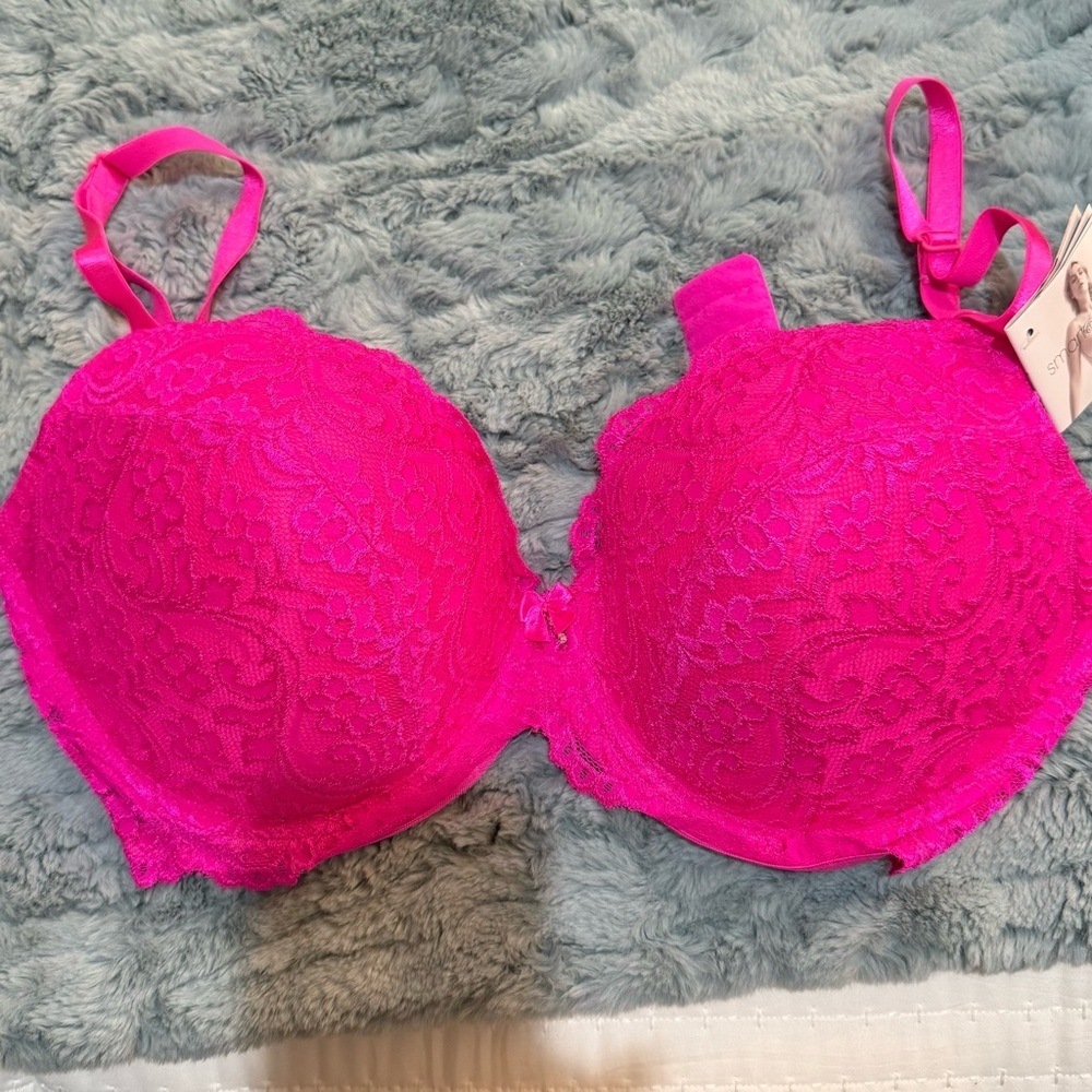 Smart & Sexy Pink Bright Fuchsia Lace Push-Up Bra Size 36D NWT